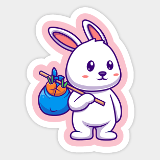 Cute Rabbit Bring Carrot With Bag Cartoon Sticker